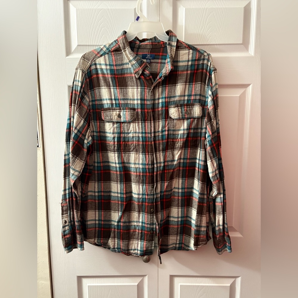 George Red, Blue, and brown Casual Button Down flannel Shirt